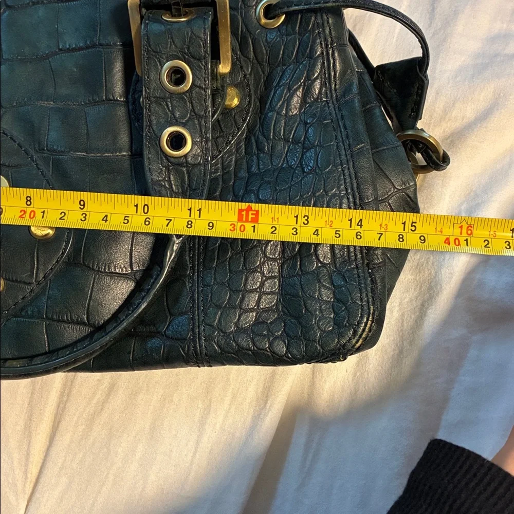 Rafe Dark Green Croc-Embossed Handbag with Gold Accents - Picture 7 of 7